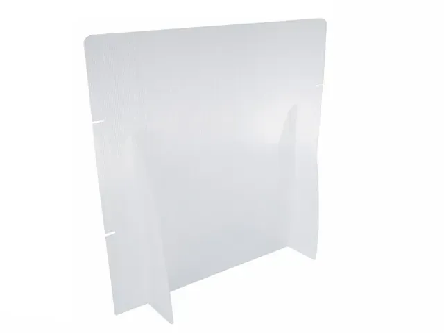 Un divisor de plástico transparente se encuentra encima de una mesa blanca.