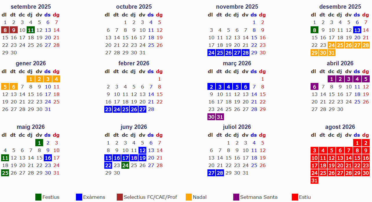Un calendario que muestra los meses del año.
