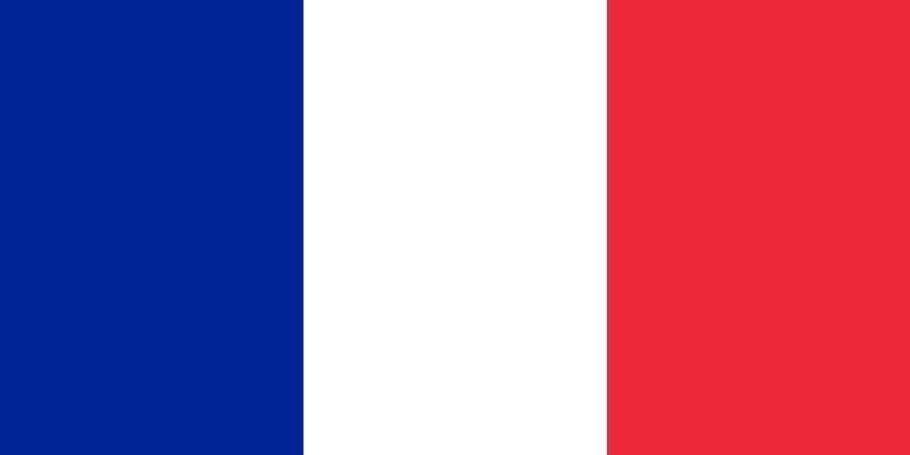 La bandera de Francia es azul, blanca y roja.