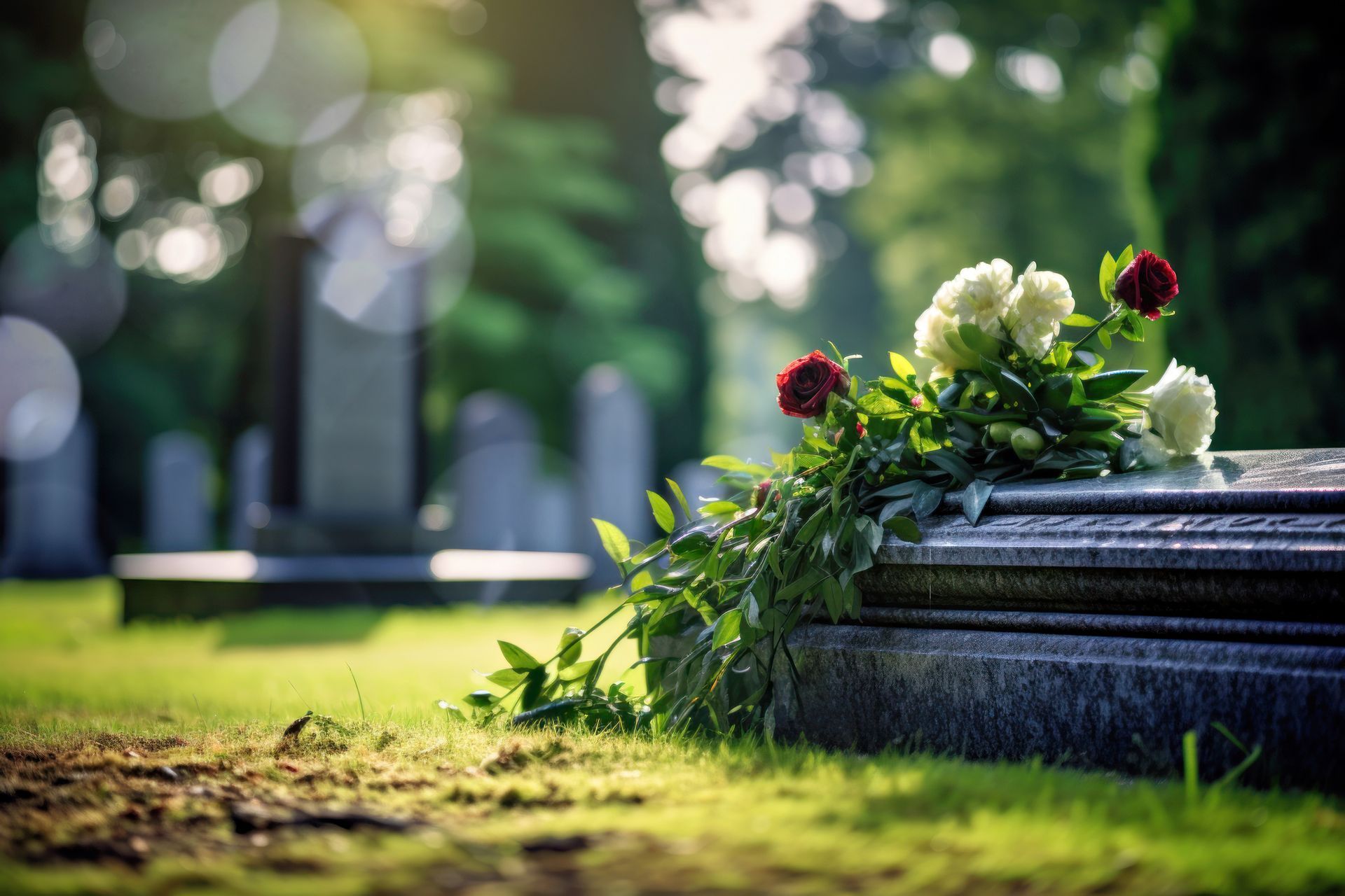 Tombe dans un cimetière avec de l'herbe