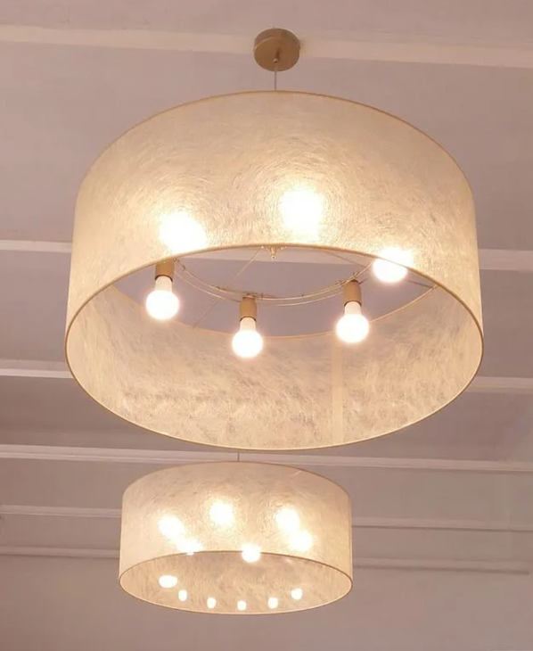 suspension cylindre 80 cm tissu Basari Or