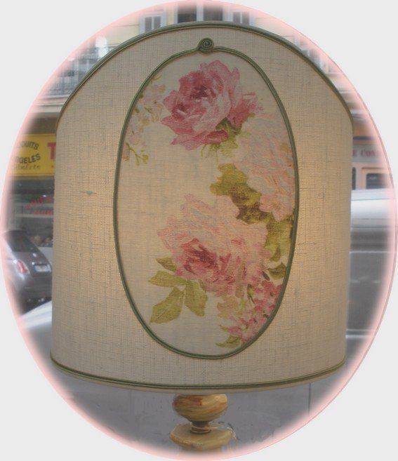 Ecran tissu lin application médaillon roses