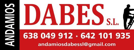 Logotipo de ANAMOS DABES S.L. con fondo blanco, texto en rojo y negro y tel&eacute;fonos de contacto