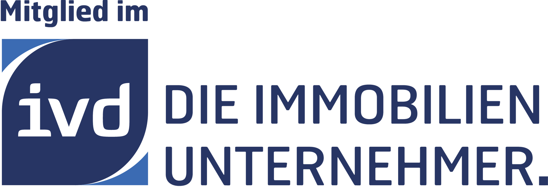 A blue and white logo for ivd die immobilien unternehmer