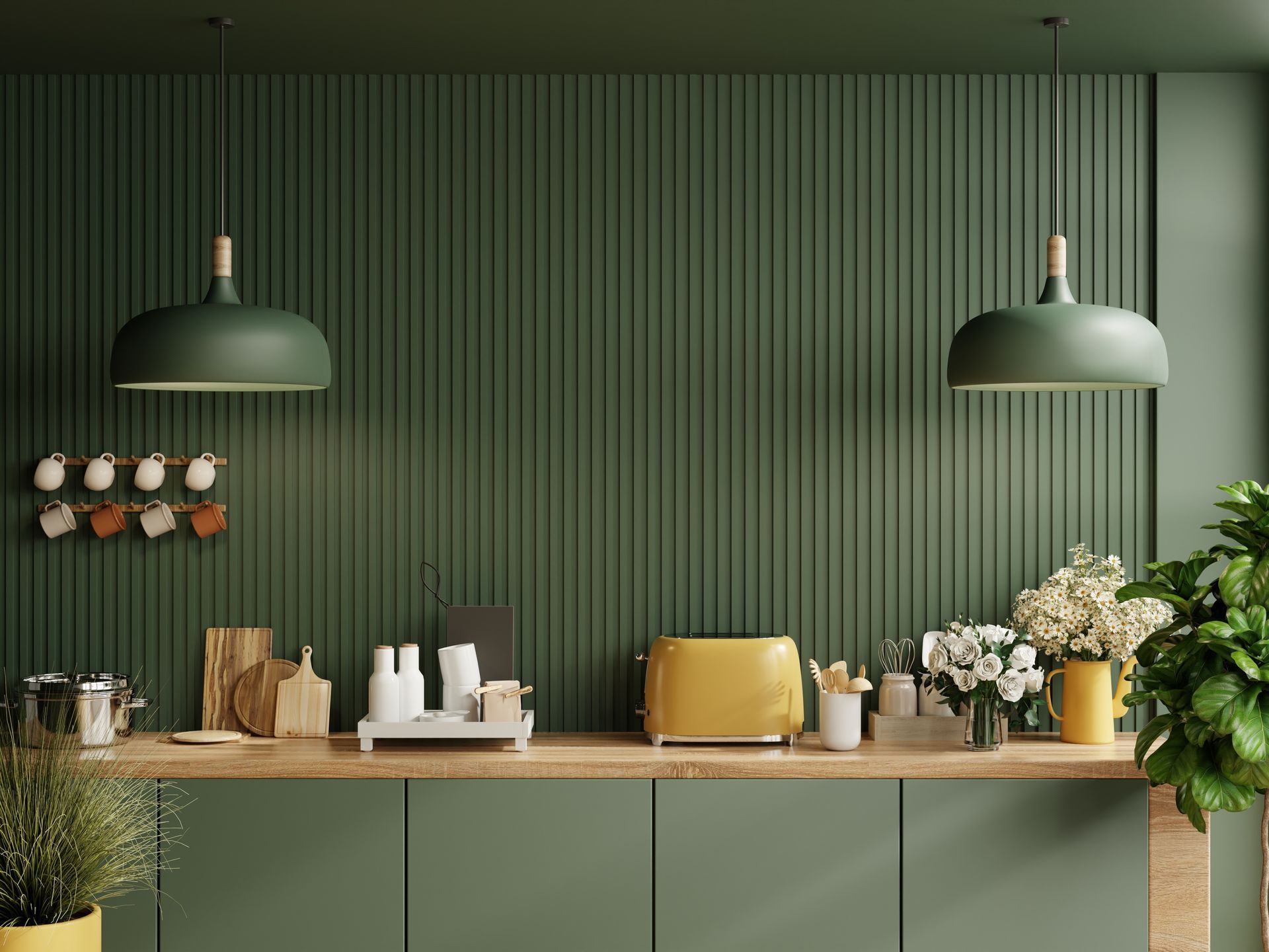 Une cuisine peinte en vert olive