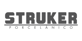 Un logotipo en blanco y negro para Struker Porcelanico.