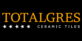 Un logotipo negro y dorado para baldosas cerámicas Totalgres