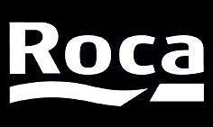 El logotipo de Roca es blanco sobre fondo negro.