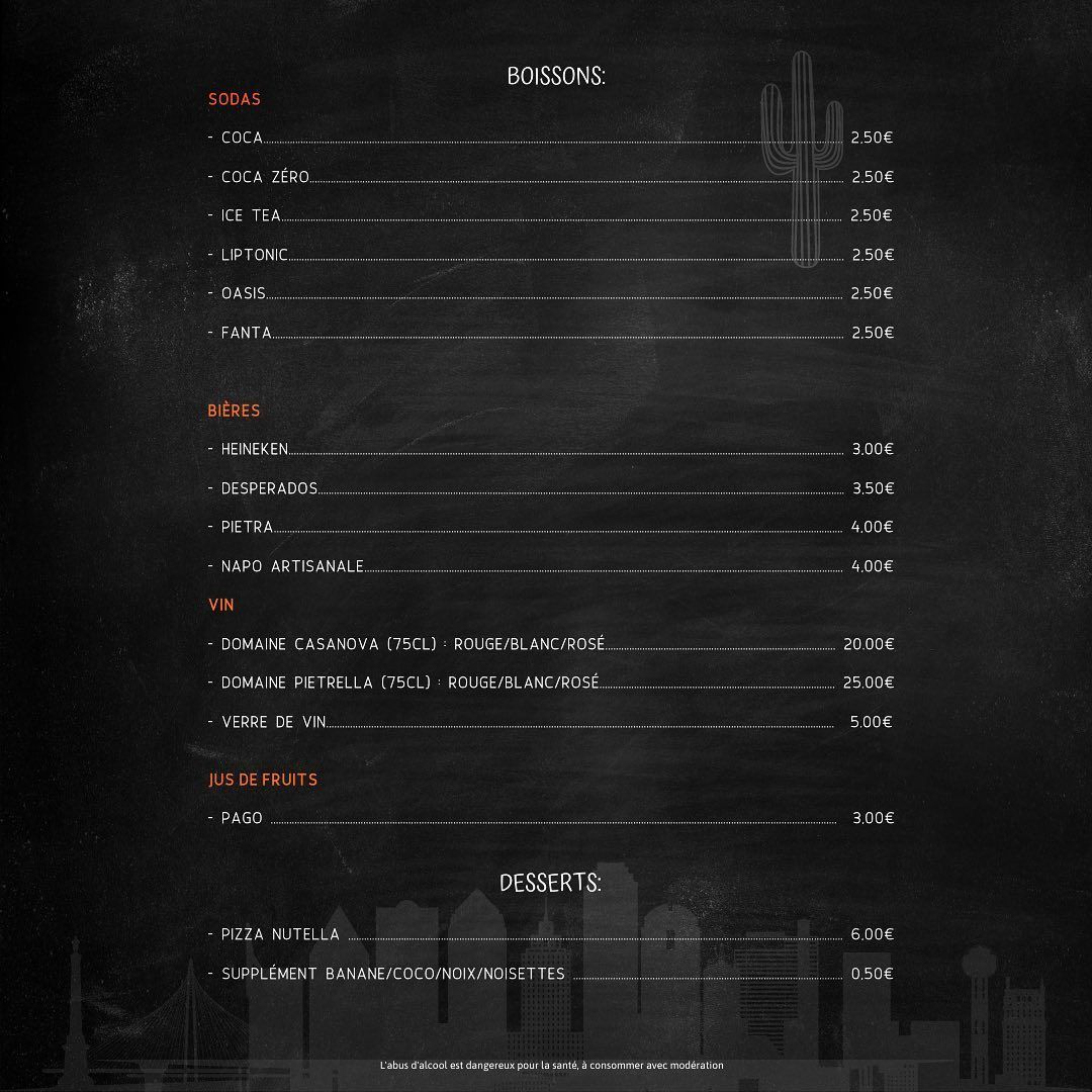 Carte des boissons et desserts
