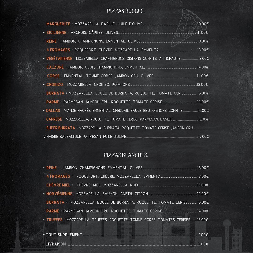  Carte des pizzas