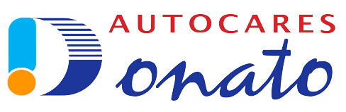 Logotipo de Autocares Donato: Gráfico azul y blanco con "Autocares" en rojo encima de "Donato" en cursiva azul.