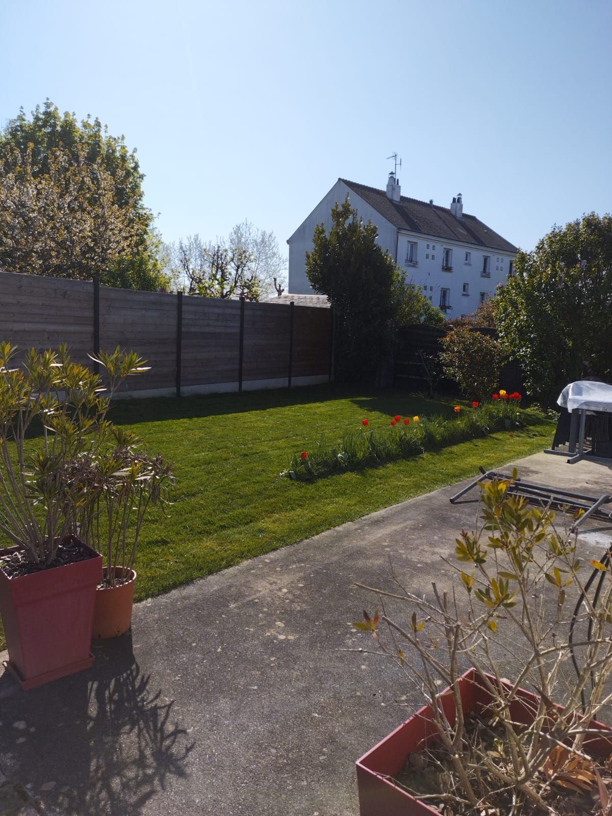 Un jardin avec un banc