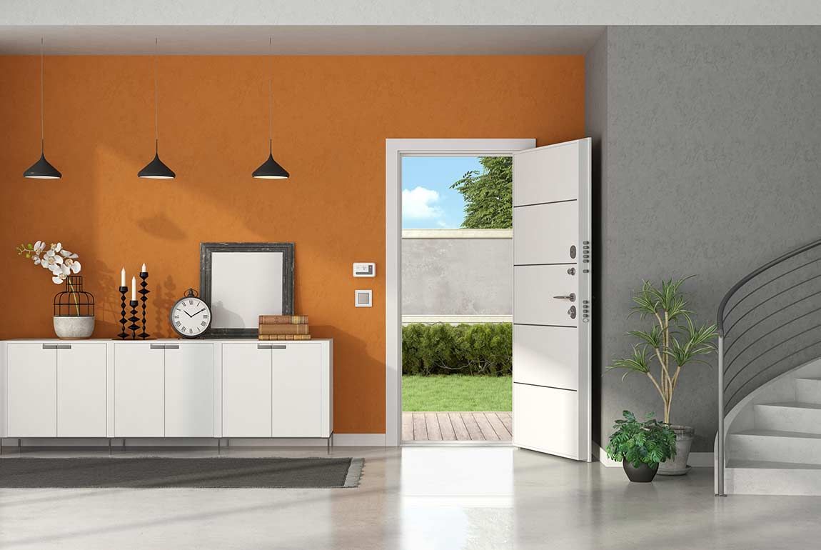Salon d'une maison avec un mur orange