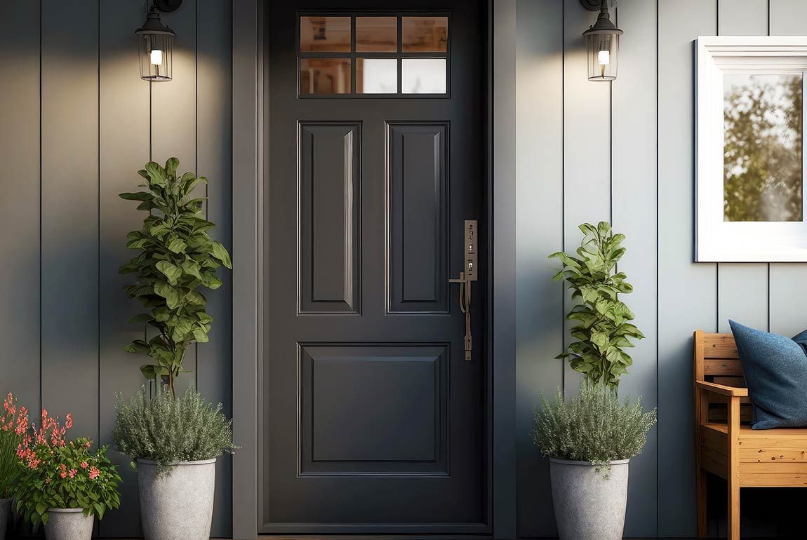 Porte d'entrée en bois avec un mur en bois