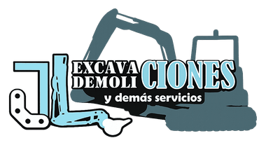 Logo for “Excavaciones y Demoliciones y demás servicios” with blue excavator and shovel graphics