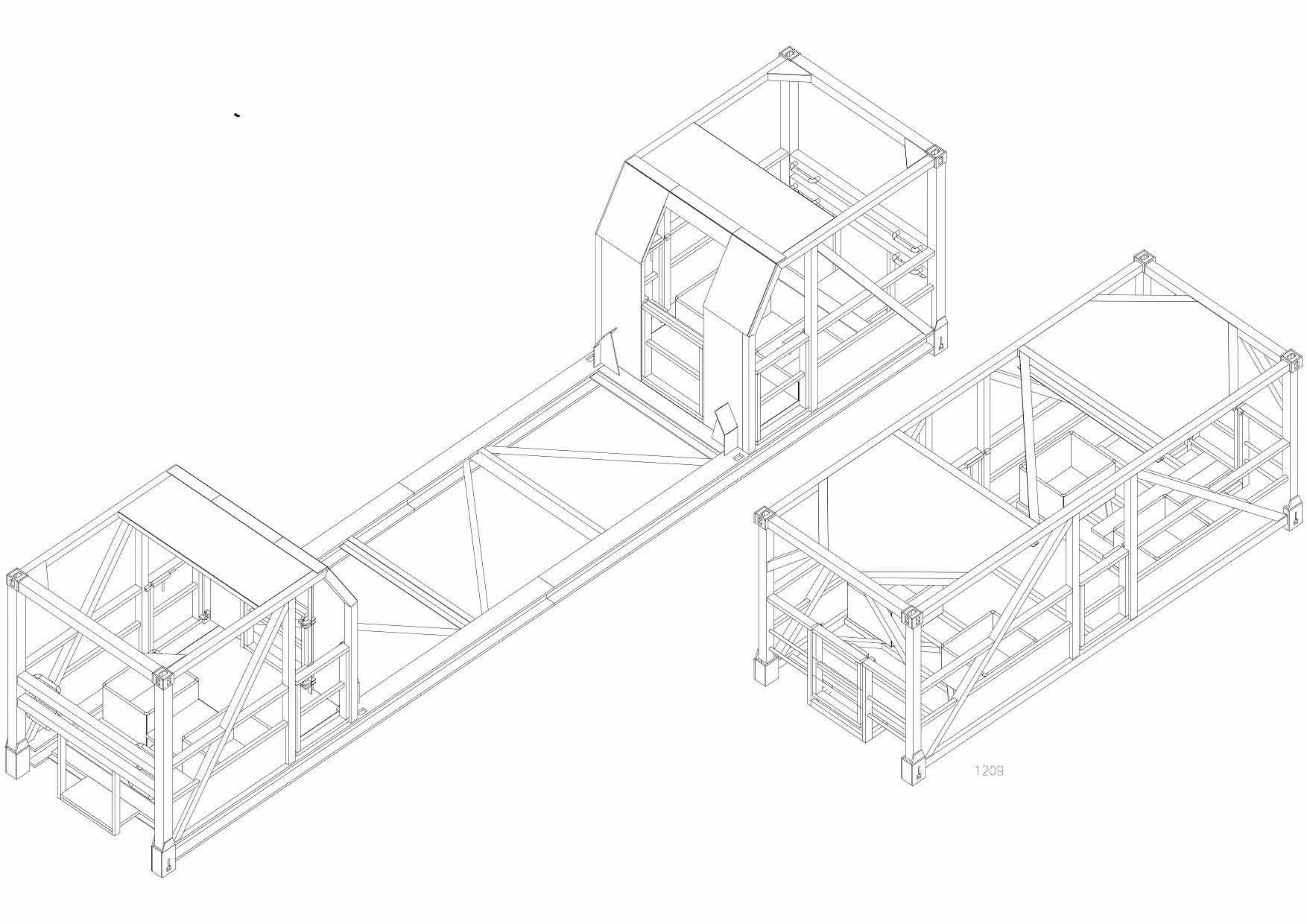 Eine schwarz-weiße Zeichnung eines Containers mit Dach.