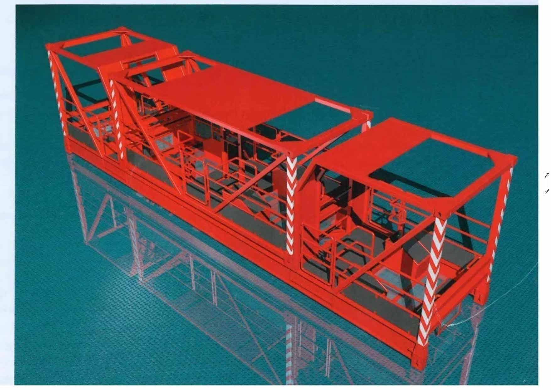 Ein 3D-Modell einer roten Struktur mit weißen Streifen darauf