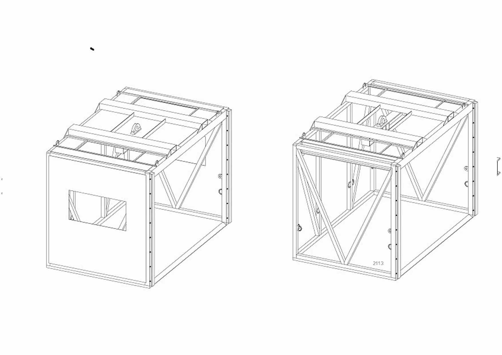Eine Schwarzweißzeichnung eines Würfels mit einem Fenster.