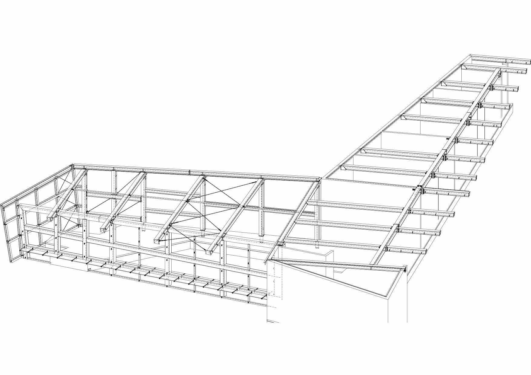 Eine Schwarzweißzeichnung einer Metallstruktur auf weißem Hintergrund.