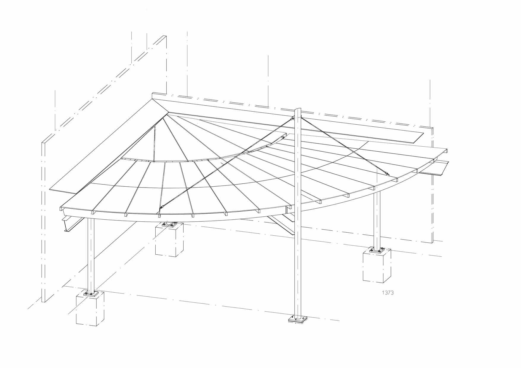 Eine schwarzweiße Zeichnung eines Zeltes auf weißem Hintergrund.