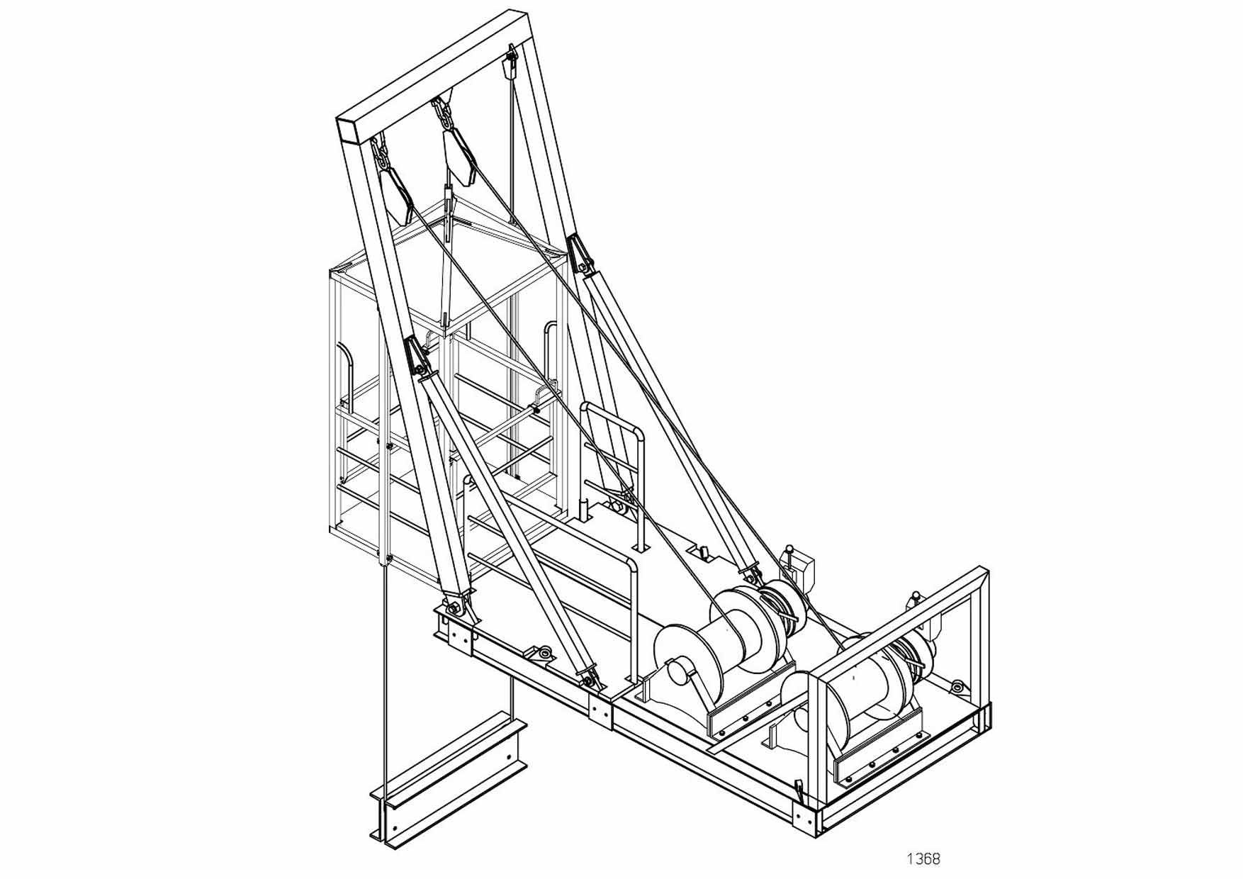 Eine Schwarzweißzeichnung einer Metallstruktur auf weißem Hintergrund.