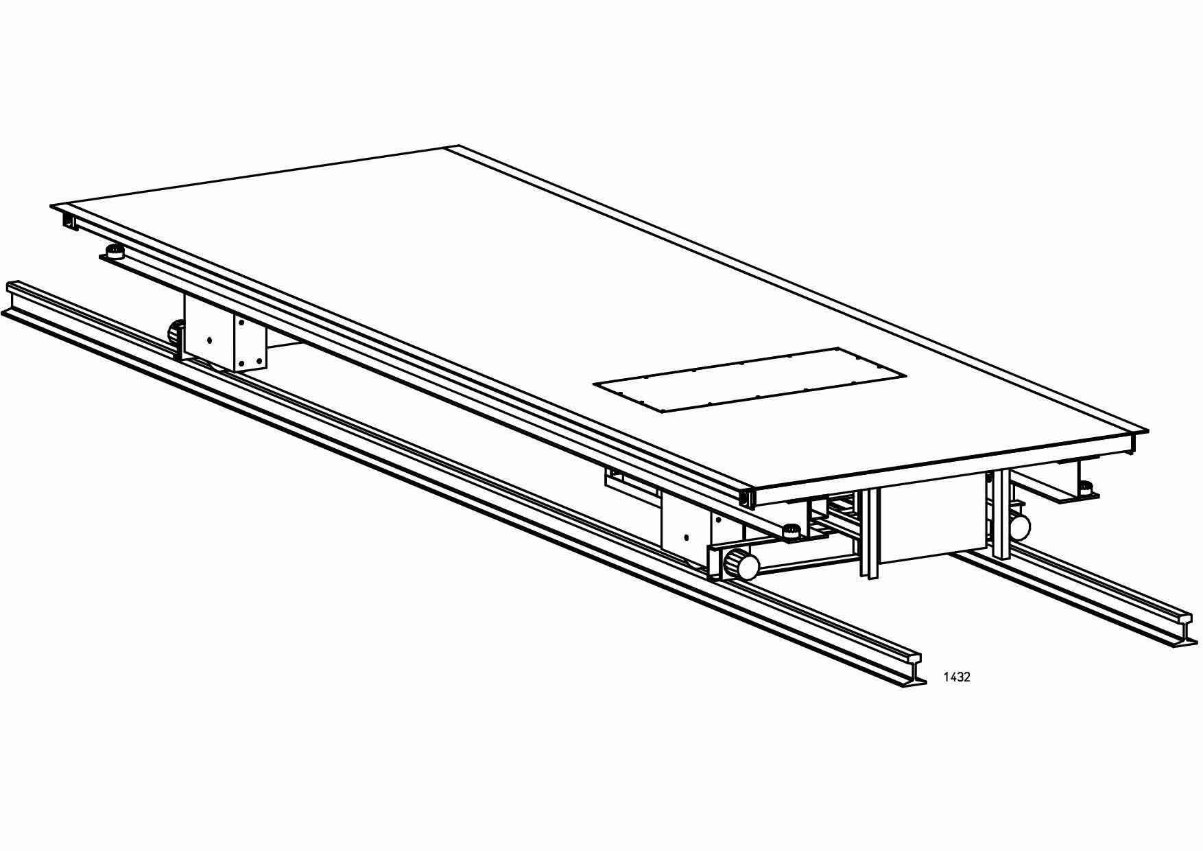 Eine Schwarzweißzeichnung eines Förderbands auf weißem Hintergrund.