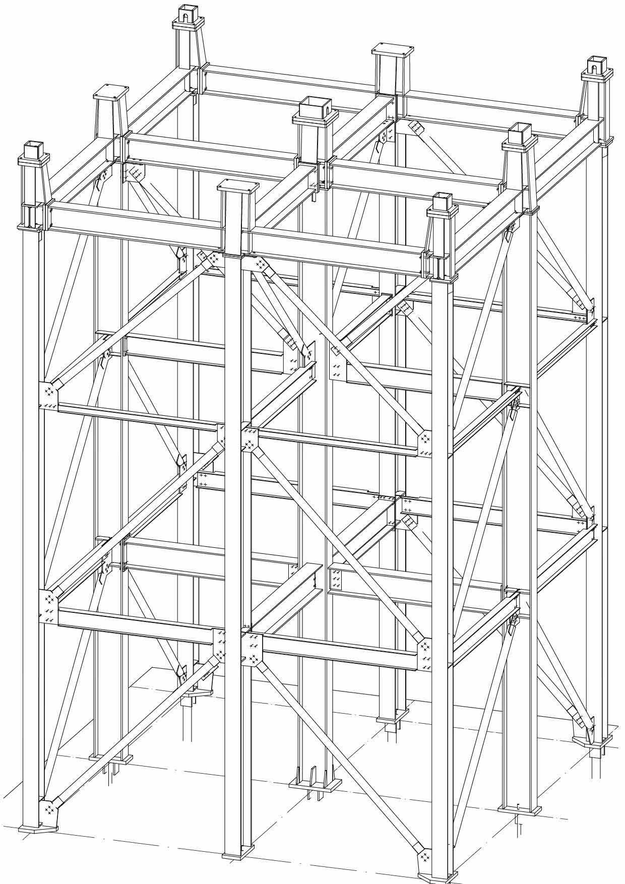 Eine Schwarzweißzeichnung einer Metallstruktur.