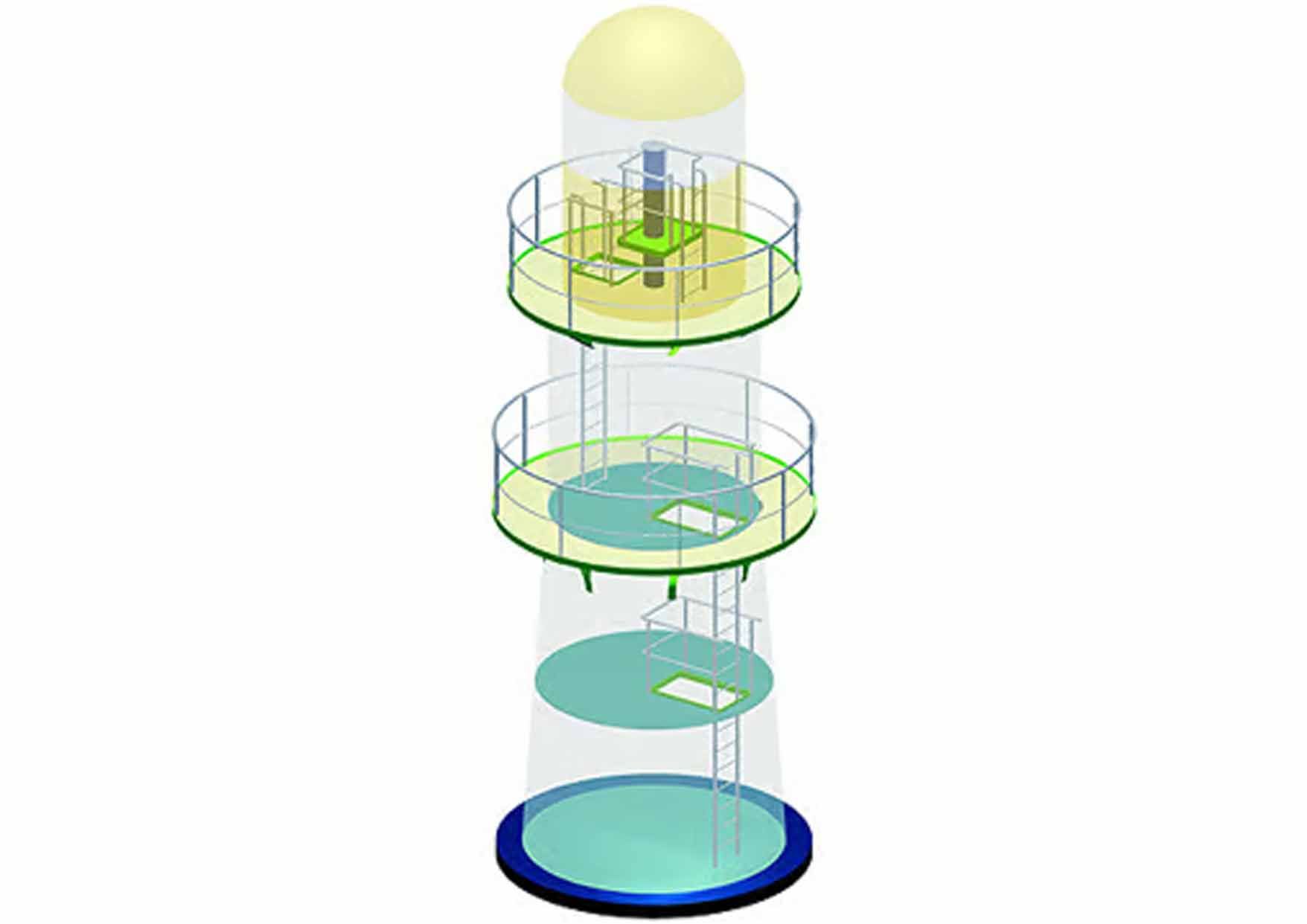 Ein 3D-Modell eines Leuchtturms, das die verschiedenen Ebenen des Leuchtturms zeigt.