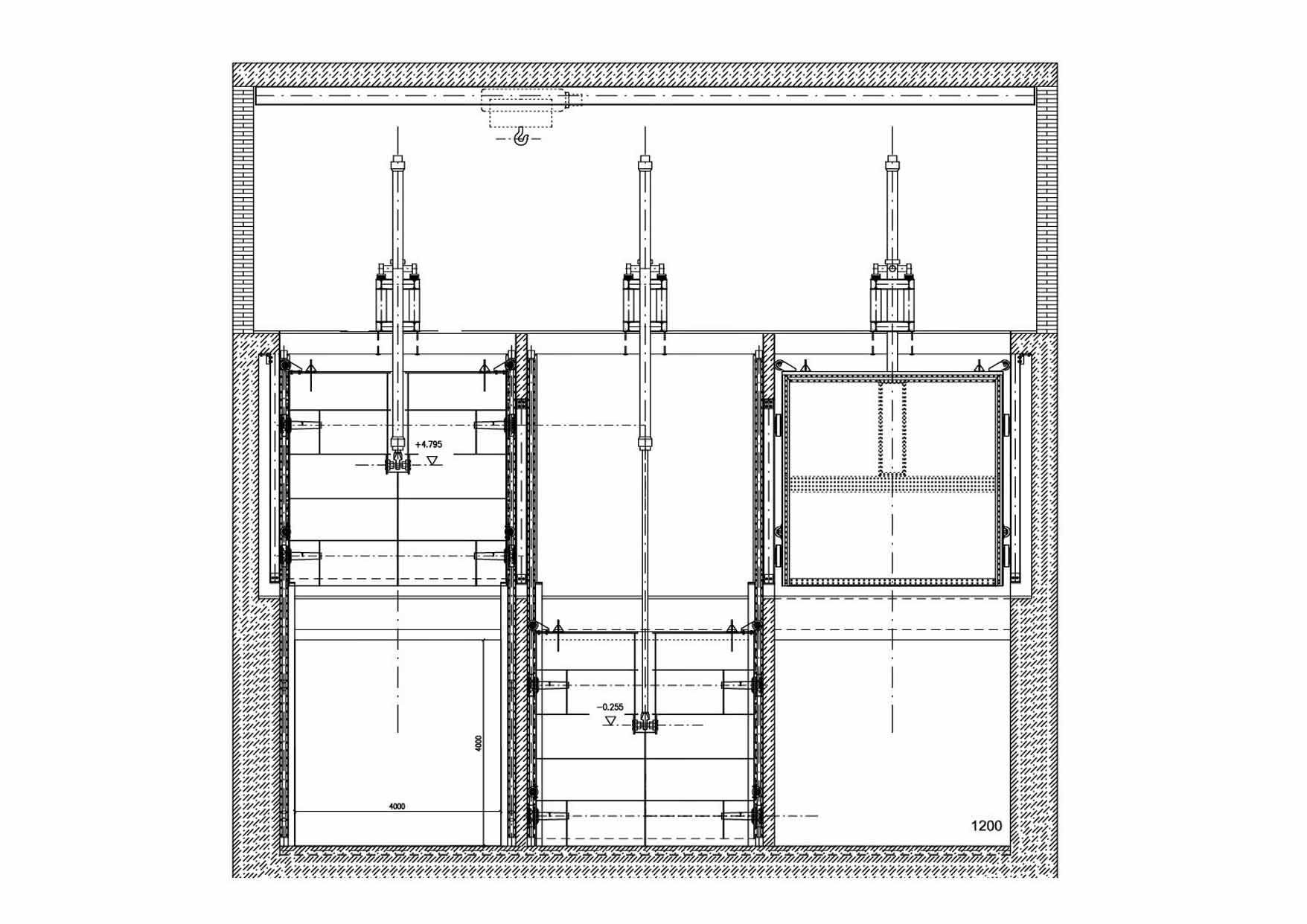 Eine schwarz-weiße Zeichnung eines Gebäudes mit vielen Türen