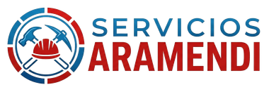 Logotipo de Servicios Aramendi con icono circular azul y rojo y texto azul y rojo en negrita