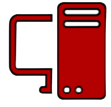 Icono de una torre de ordenador roja con un soporte o conector en forma de L a su izquierda.