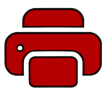 Un icono rojo de una impresora clásica sobre un fondo blanco.