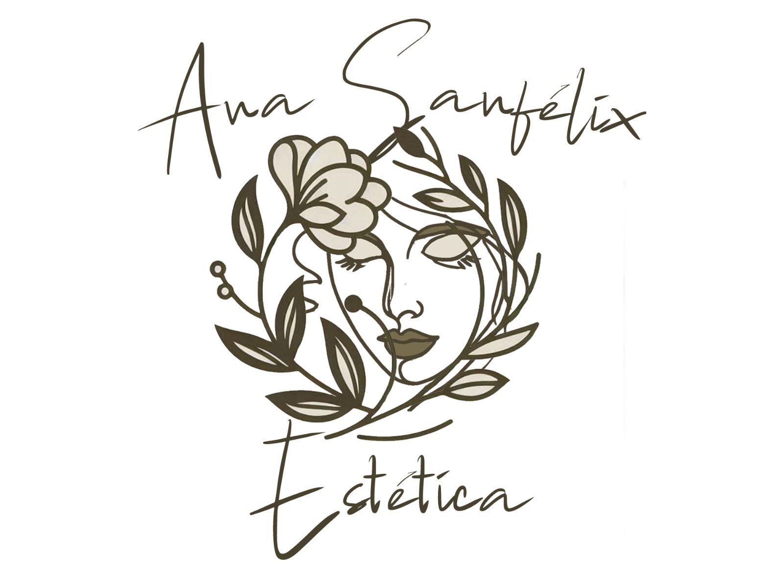 Logotipo floral ilustrado con el rostro de una mujer y las palabras &ldquo;Ana Samfelix Est&eacute;tica&rdquo;.
