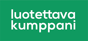 Green logo with white text reading “luotettava kumppani”