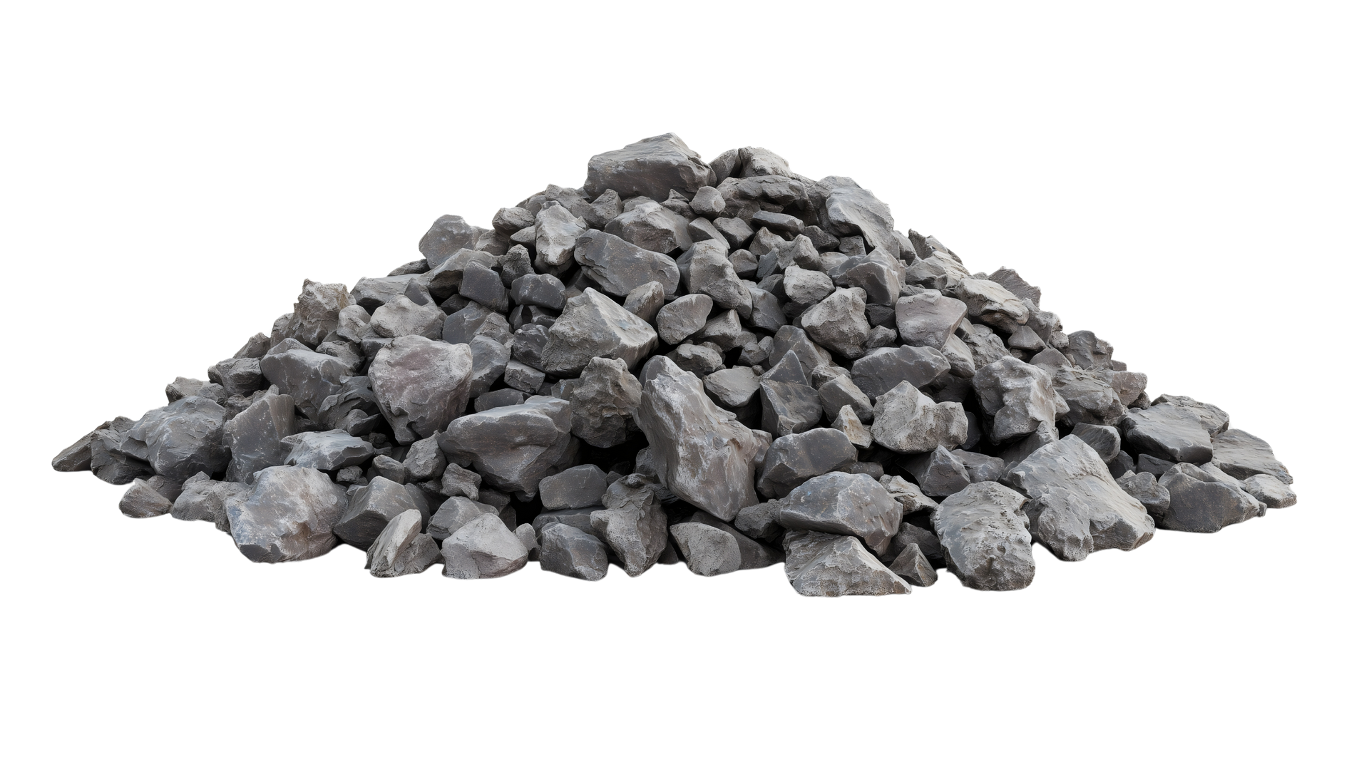 Un monticule de gravier gris concassé sur fond blanc.