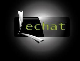 Logo « echat » stylisé sur fond noir avec des accents de ruban blanc et du texte vert
