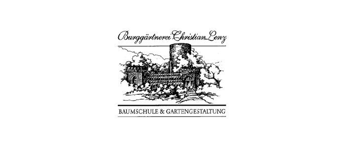 Logo for Baumschule & Gartengestaltung Christian Genz, featuring a black-and-white sketch of a castle and trees.