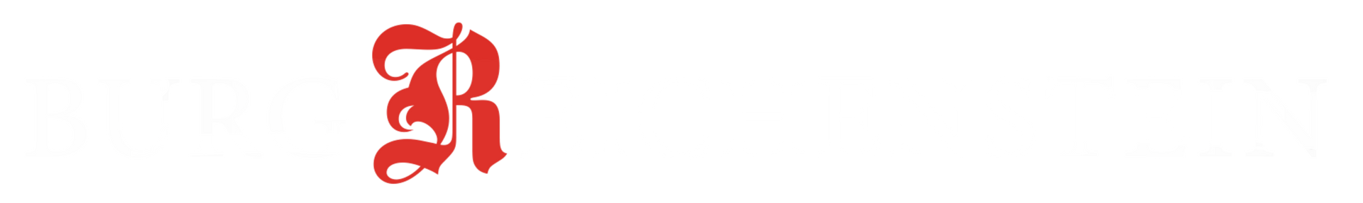 Ein rotes, dekoratives „R“ im gotischen Stil auf weißem Hintergrund.