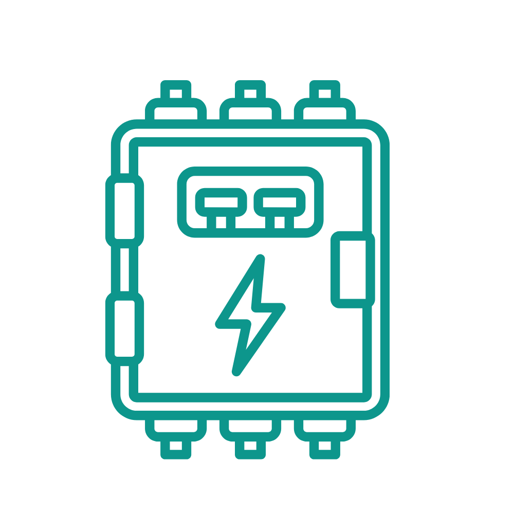 Caja eléctrica verde con símbolo de rayo.