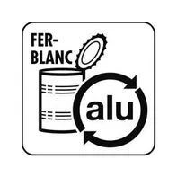 Une icône en noir et blanc d'une canette avec le couvercle ouvert et un symbole de recyclage.