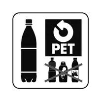 Un panneau noir et blanc indiquant l'interdiction des bouteilles en PET.