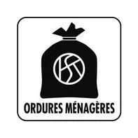 Une icône en noir et blanc d'un sac poubelle avec un ballon de basket au milieu.