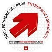 Logo flèche rouge pointant vers le haut avec le texte français « Nous formons des pros » et « Formation Professionnelle Plus » autour.