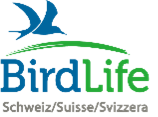 Logo de BirdLife Schweiz/Suisse/Svizzera avec un oiseau bleu et un trait vert.