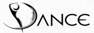 Logo stylisé « DANCE » en noir et blanc avec une silhouette dansante formant la lettre D