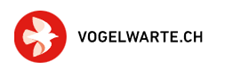 Logo de VOGELWARTE.CH avec un oiseau blanc sur un cercle rouge