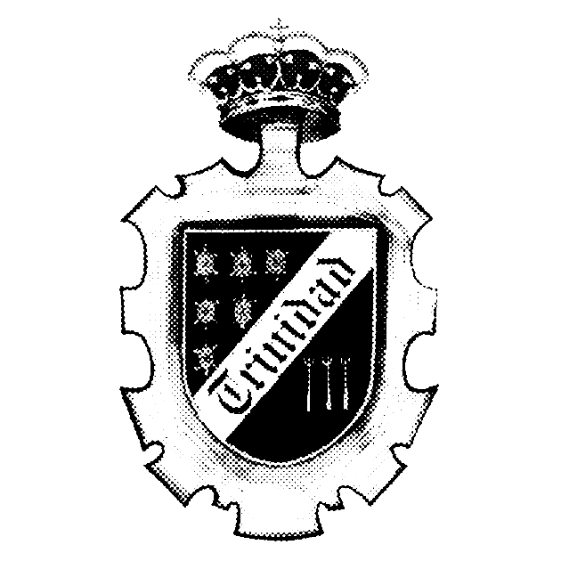Escudo de armas de Trinidad, con corona y escudo con texto.