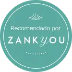 Círculo turquesa con texto blanco: