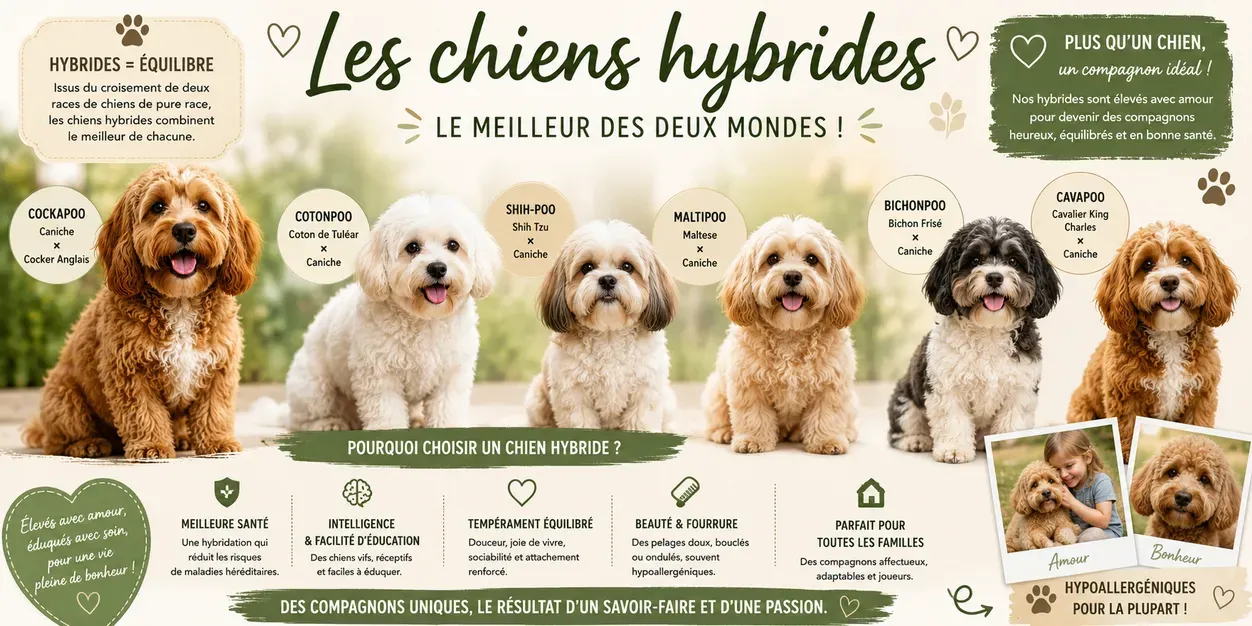 Présentation des différentes races de chiens hybrides.