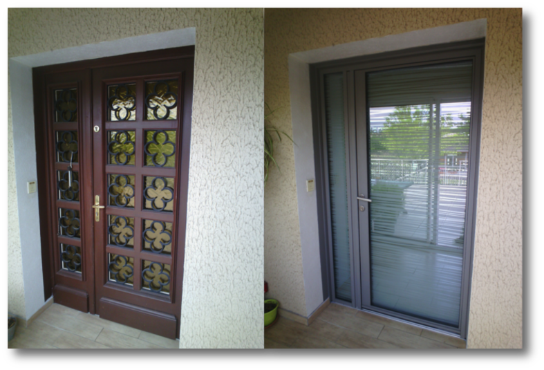 Rénovation porte d'entrée avant / après L'Arbresle